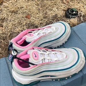 Nike Kids Air Max 97 White, Pink, and Teal Sneakers